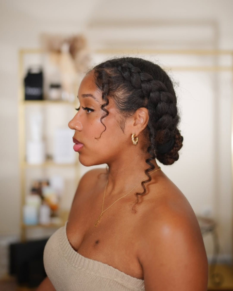 Braided updo on curly hair
